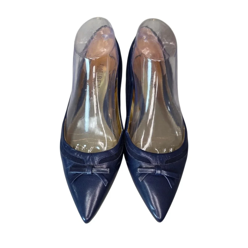 Lauren Ralph Lauren Saige Womens 8B Navy Leather Pointed Toe Ballet Flats